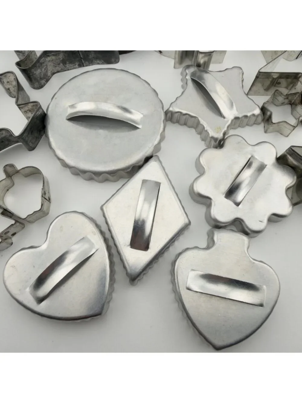 Vintage Aluminum Metal Cookie Cutters Lot of 18 Mix Holiday Handle Animals Heart